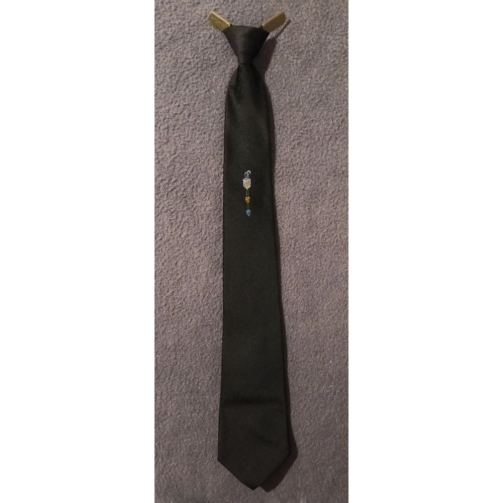 Corsair Men's Black Skinny Clip On Tie Polyester Embroidered Golf Ball Design